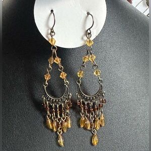 Elegant Gold and Brown Chandelier Earrings